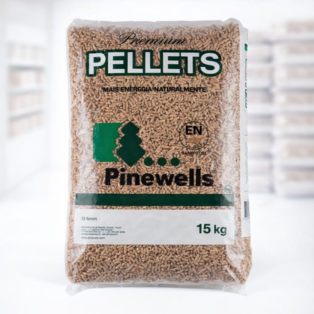 Pellets de madeira de PELLETS PINEWELLS – Palete com 15 kg 20 sacos