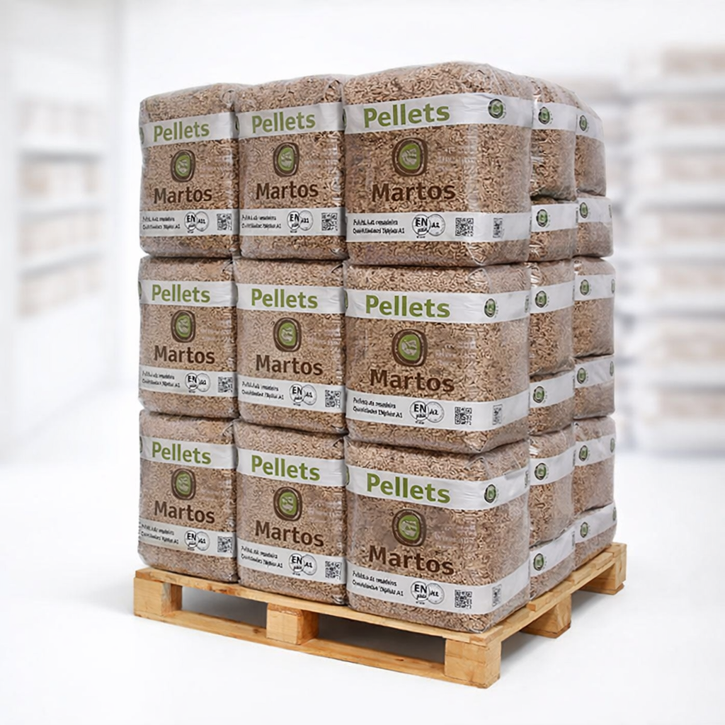 Pellets de madeira de Pellets Martos – Palete com 15 kg 70 sacos